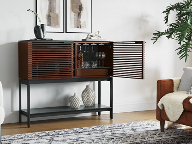 Available in three attractive finishes, the bar pairs beautifully with many of our most popular media and office collections, along with a wide variety of home decor styles.