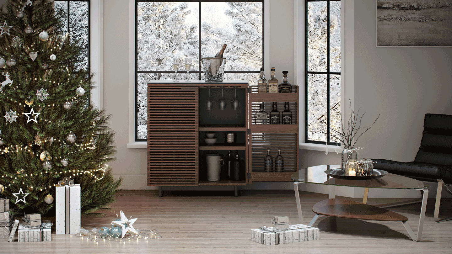 The Corridor Home Bar Cabinet by BDI Furniture is the ideal way to entertain at home this holiday season.