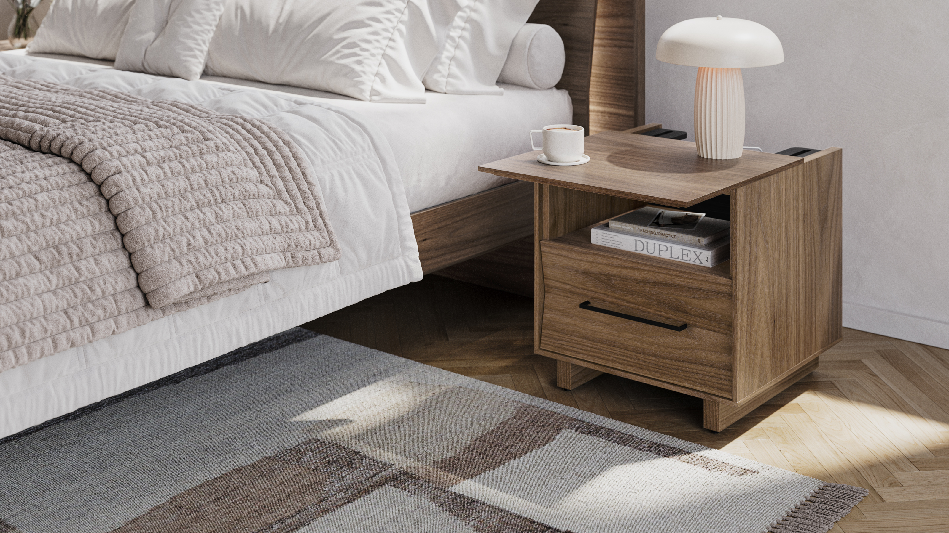KAVA 9681 | 20-inch Modern Wood Nightstand With Built-in Charging