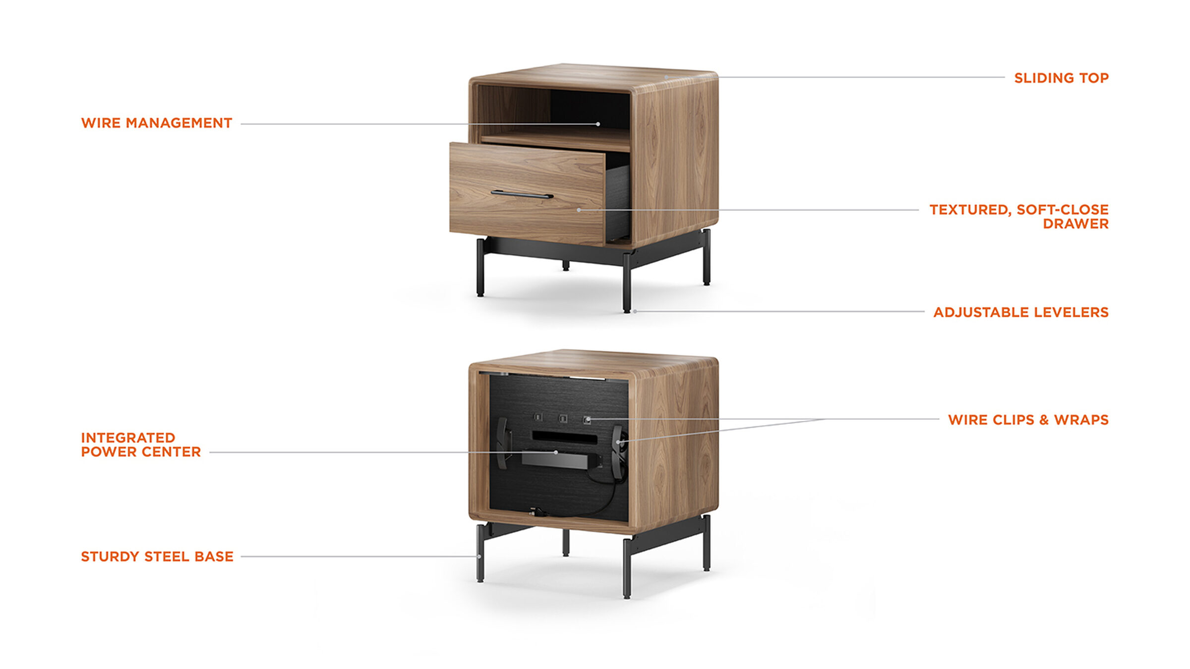LINQ 9181 22-inch Modern Nightstand With Charging Station | BDI Furniture