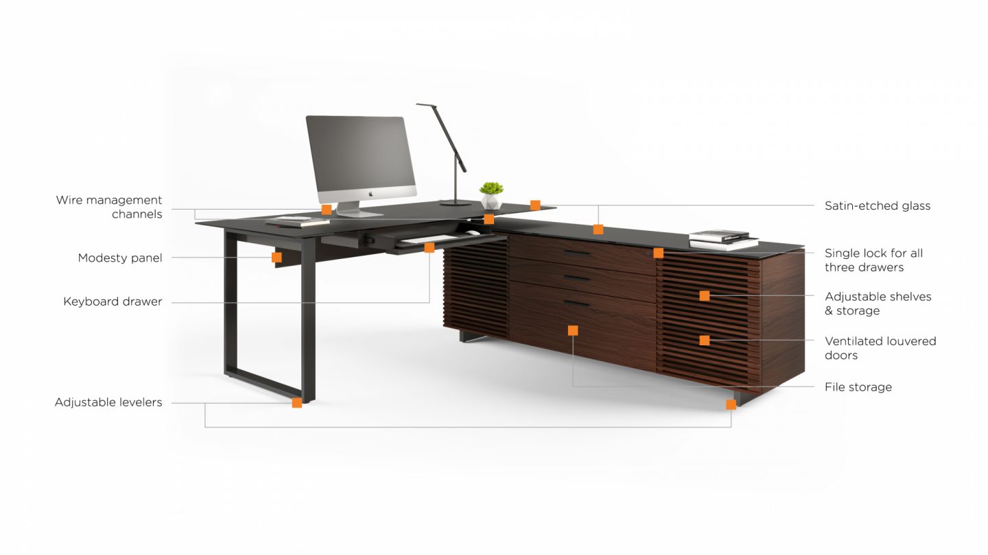 Corridor L shape modern executive desk 6531 bdi furniture features