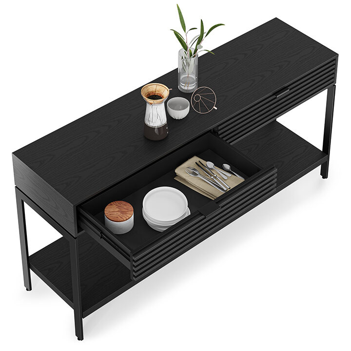 Cora console 1172 BDI ebonized ash charcoal modern wood kitchen open drawer split 720