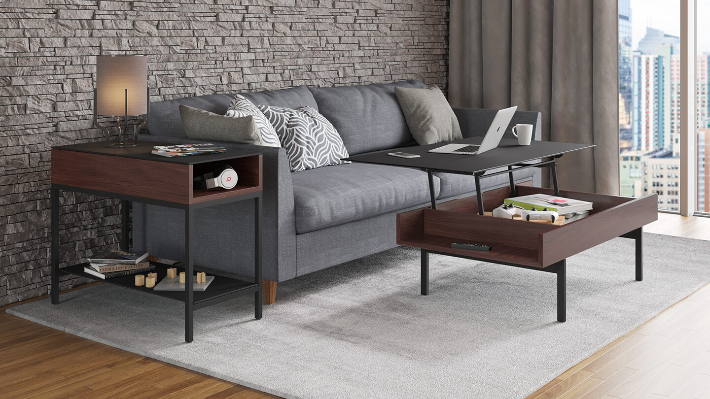 Bdi reveal modern table collection lift top coffee and end table walnut 1440 1