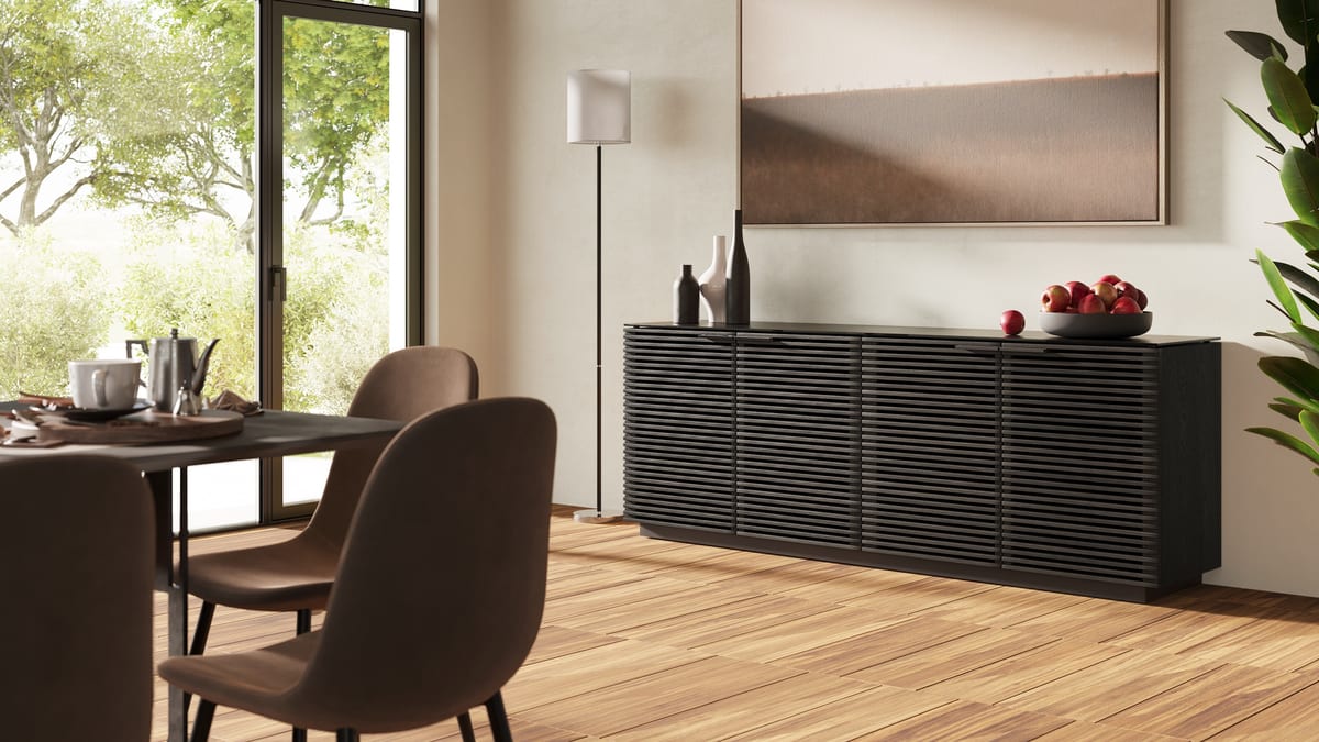 Corridor storage 8109 BDI modern louvered cabinet charcoal 2