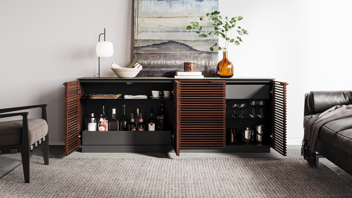 Corridor storage 8109 BDI modern louvered cabinet chocolate slider 7