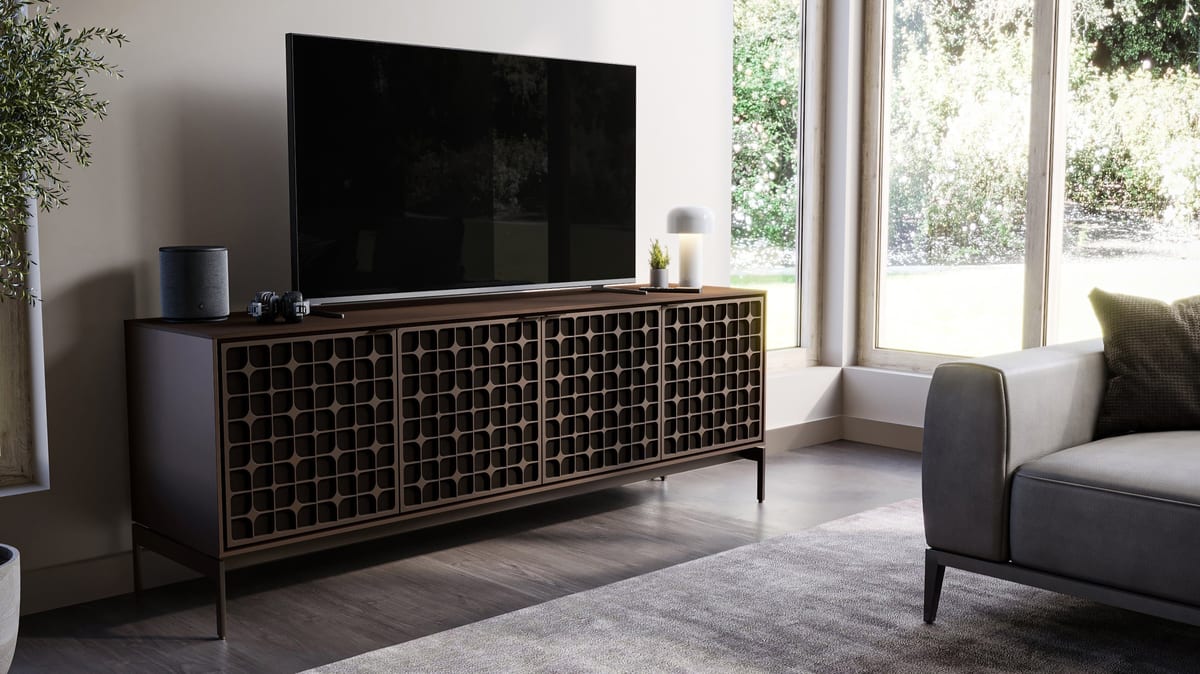 Elements constellation media storage cabinet 8709 BDI console base toasted oak slider2