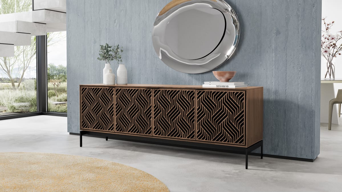 Elements weave media storage cabinet 8709 BDI console base walnut slider