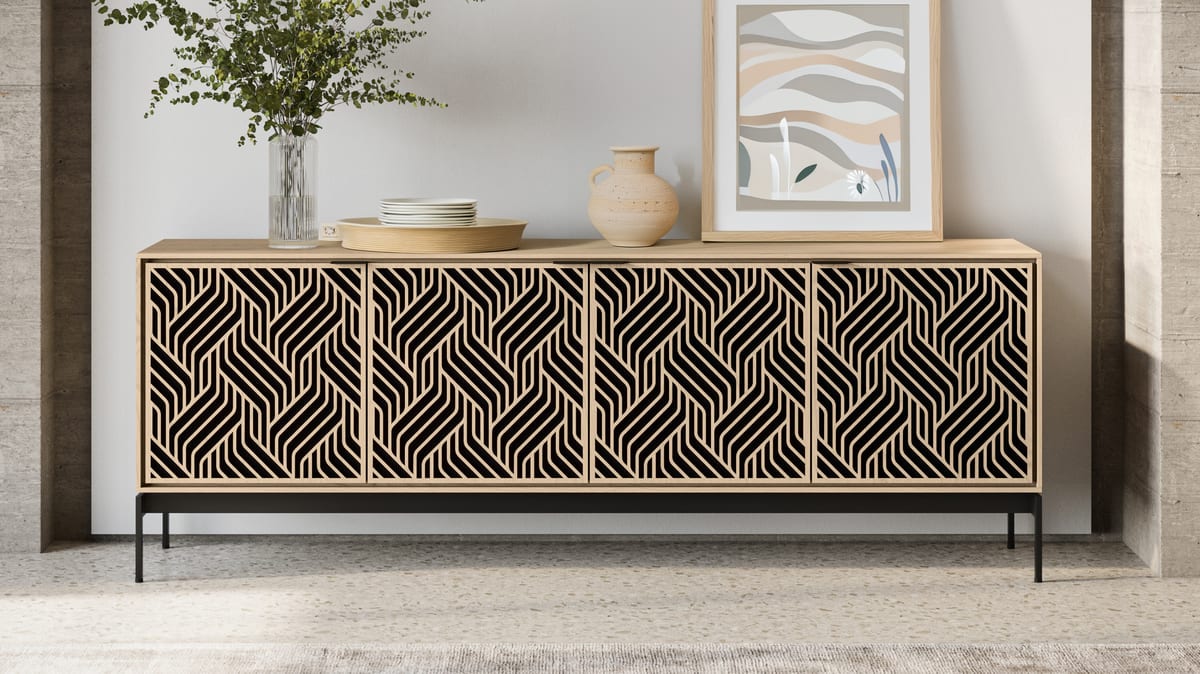 Elements weave media storage cabinet 8709 BDI console base washed oak slider