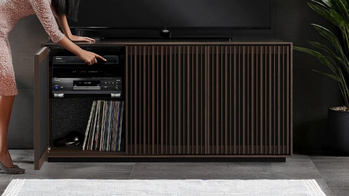 Profile media cabinet adjusting volume bdi furniture slider