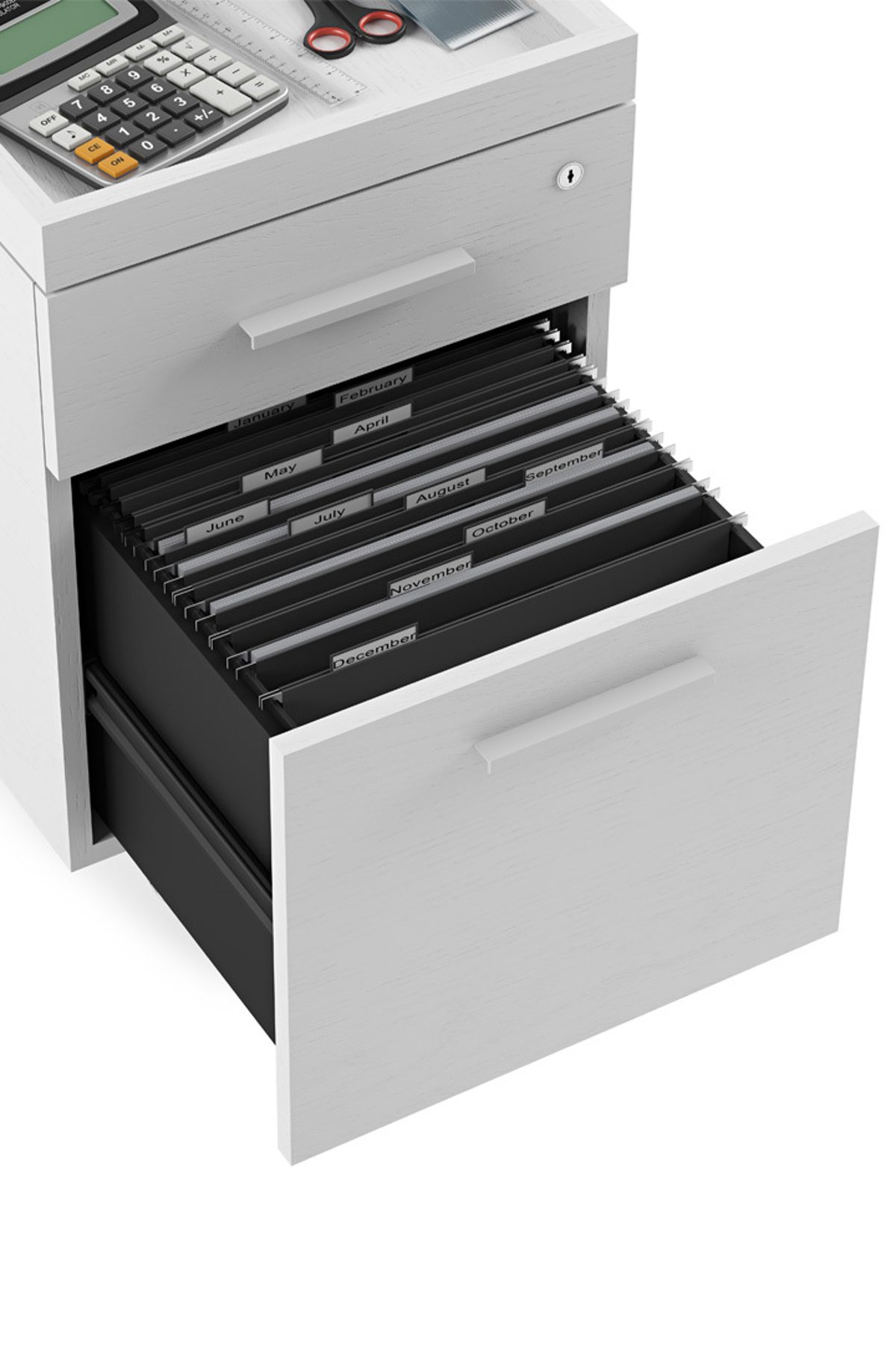 The Centro Mobile File Pedestal by BDI in White with two storage drawers