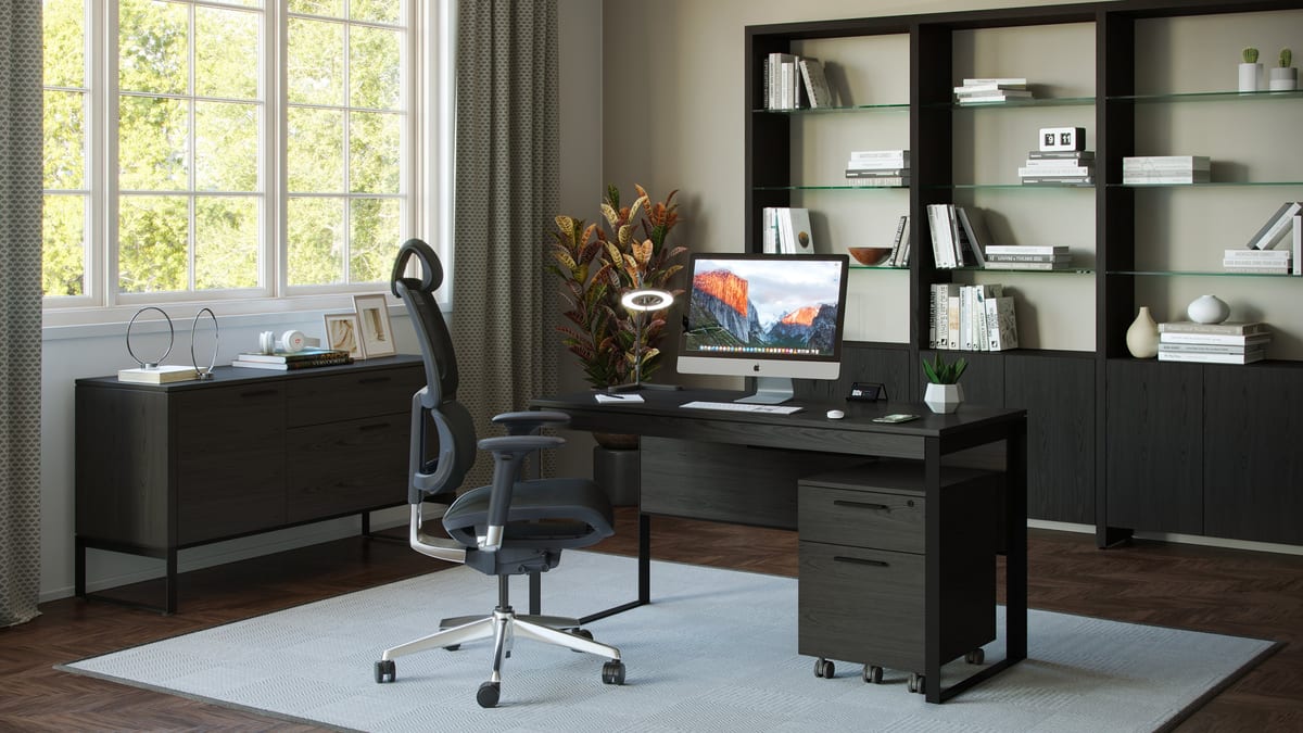 Linea home office Desk Shelves BDI charcoal slider