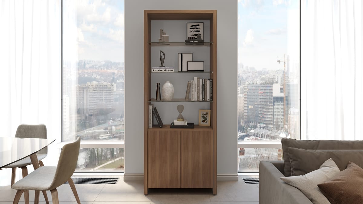 Linea modern shelf shelving system 5802 natural walnut bookshelf slider