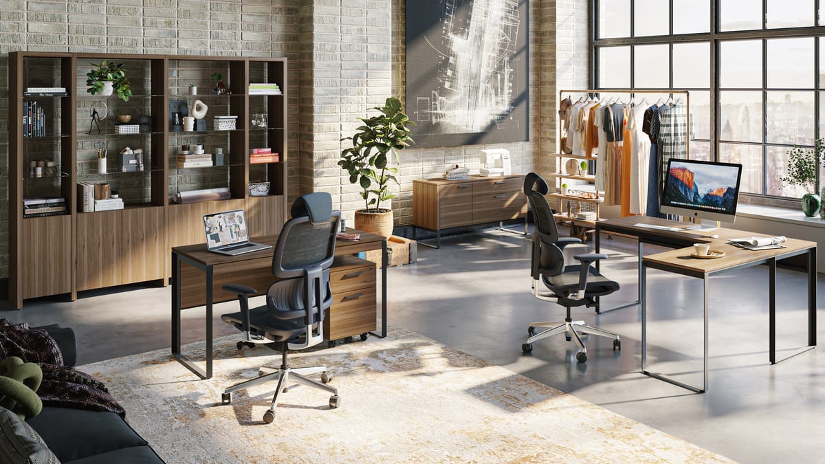 Linea Office and Shelves BDI walnut slider