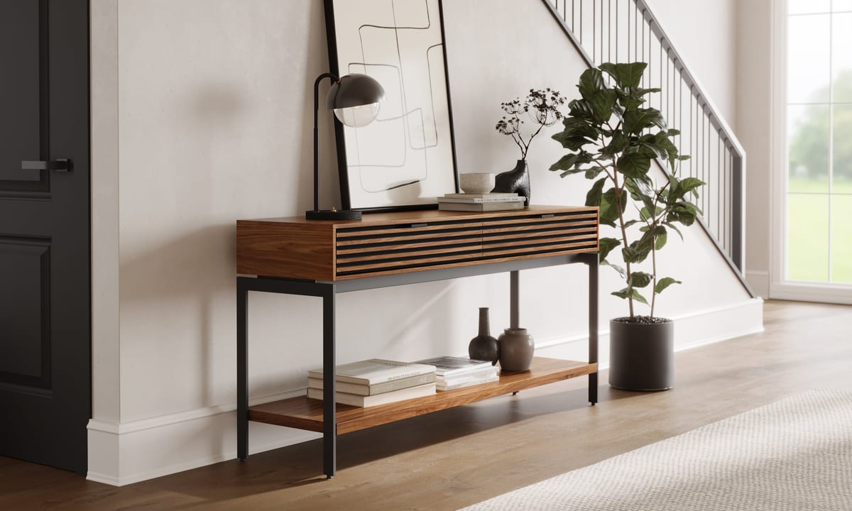 Cora console 1173 BDI natural walnut modern living room furniture entry way 1920