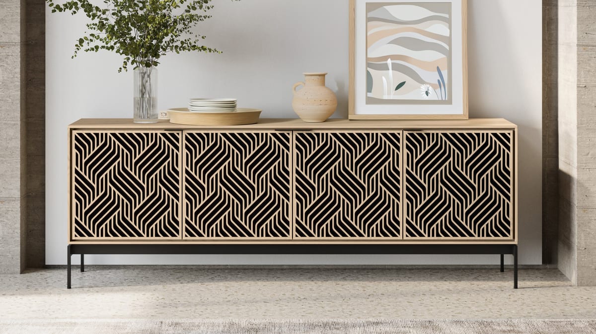 Elements weave media storage cabinet 8709 BDI console base washed oak slider