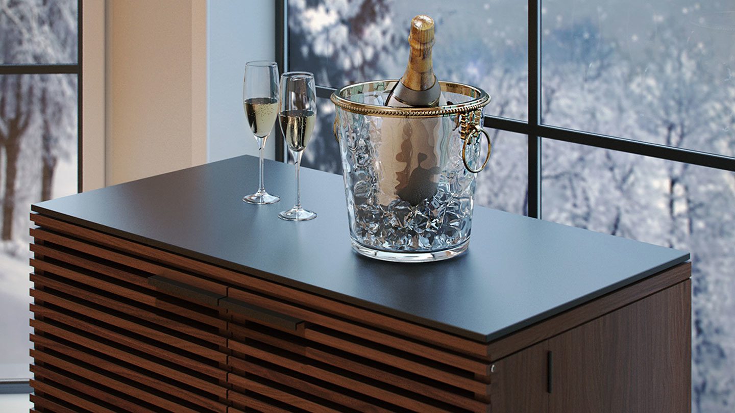 The Corridor Home Bar Cabinet by BDI Furniture is the ideal way to entertain at home this holiday season.