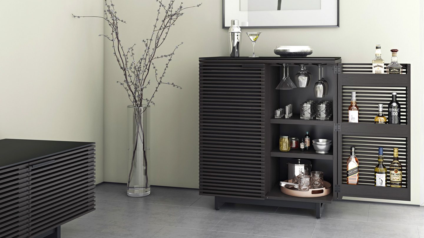 The modern Corridor Home Bar 5620 by BDI Furniture in a beautiful charcoal finish