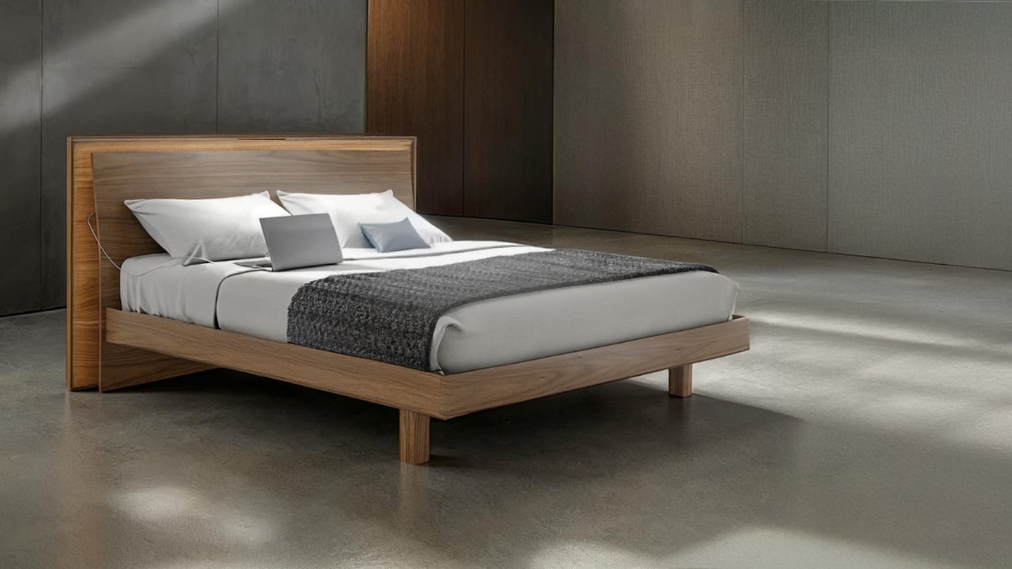 Kava modern wood bedroom king size bed bdi furniture walnut built in charging 1440 810 2