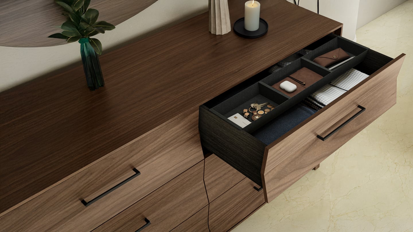 Kava 9686 6 drawer dresser velvet lined storage tray for accessories 1440x810