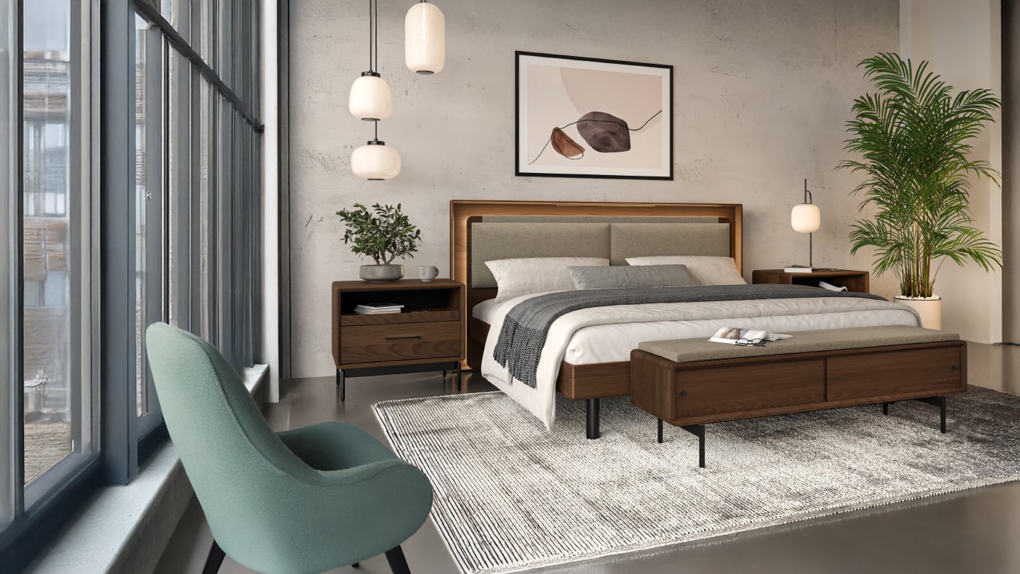 LINQ bench BDI 9101 fabric upholstered storage seating bench PE MOC modern bedroom 1440