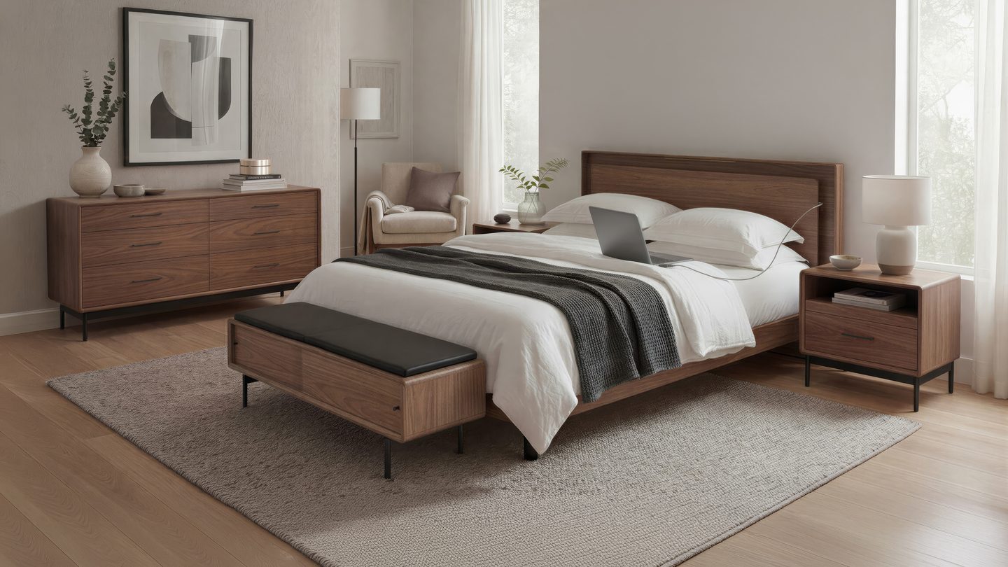 LINQ modern bedroom collection BDI Walnut 2026 1440 810