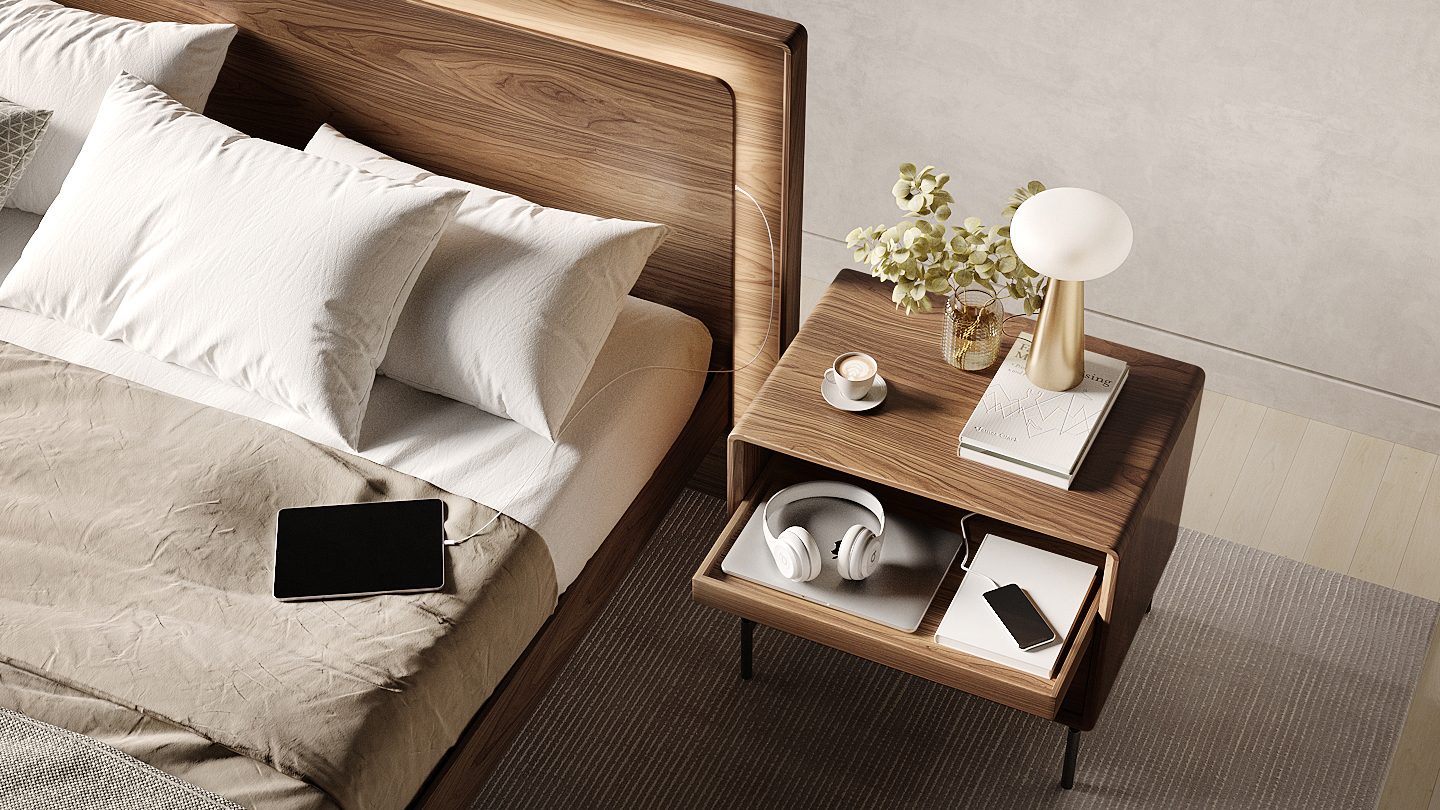 The 28" LINQ nightstand includes a full-width pull out shelf that provides convenient storage, keeping everyday (and every-night) items within easy reach.
