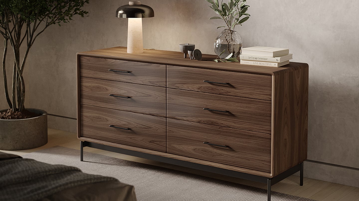 Up linq bedroom furniture BDI modern walnut platform bed with lighting off 00006 1440x810