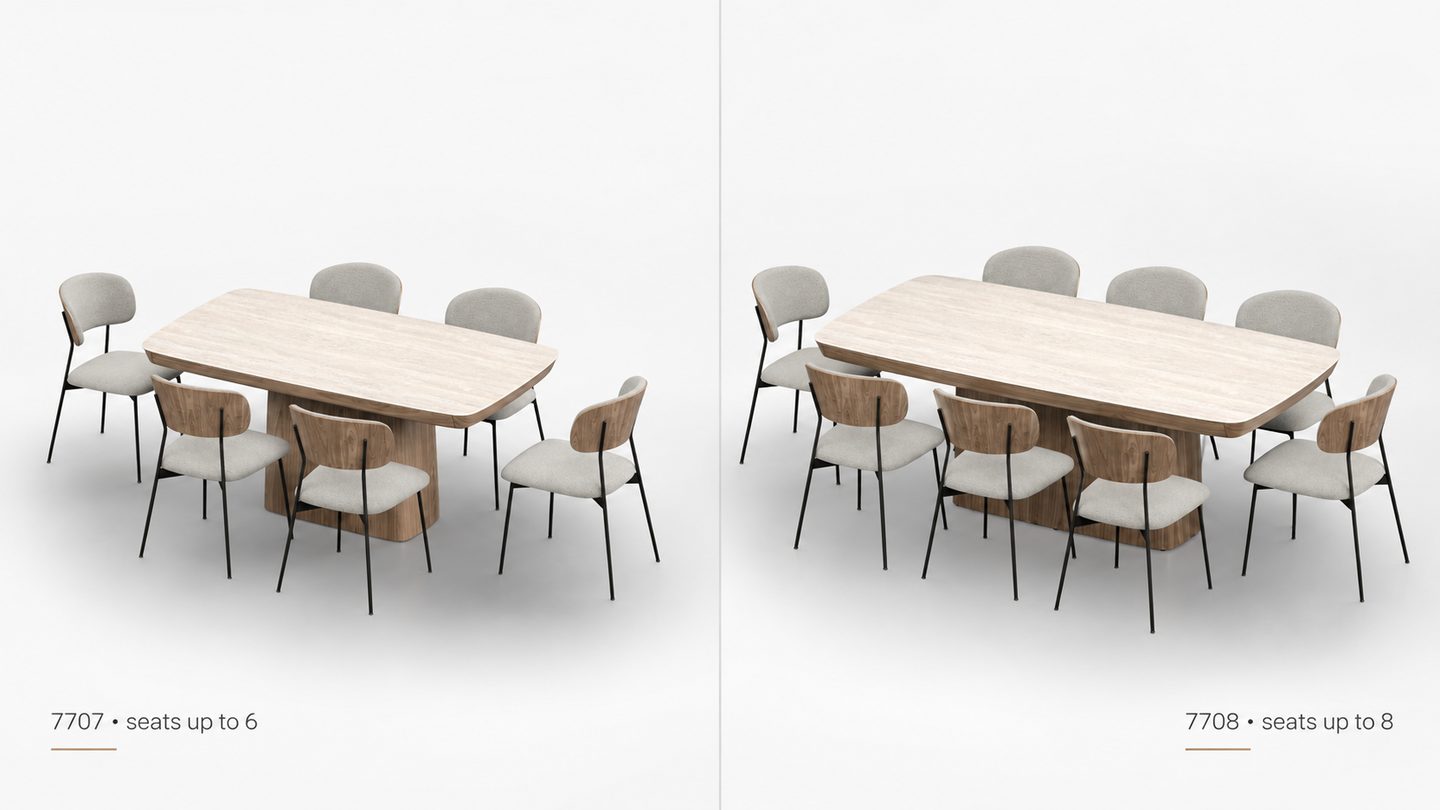 7707 and 7708 Dining Sets Size Comparison 1440