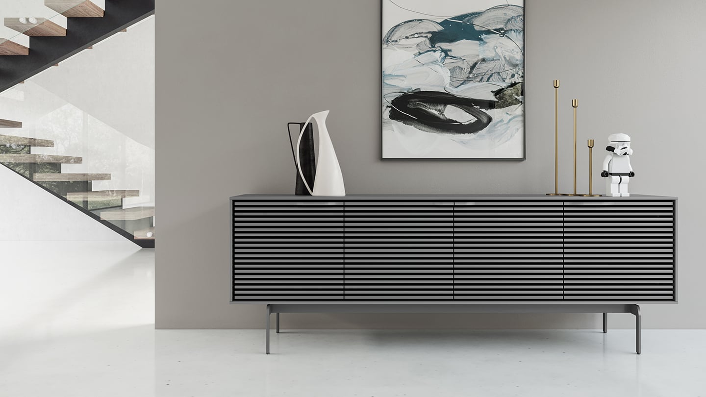 The Align 7479 by BDI is a versatile design that can transition easily from a striking credenza to a full-featured TV stand that is the center of your home entertainment system.