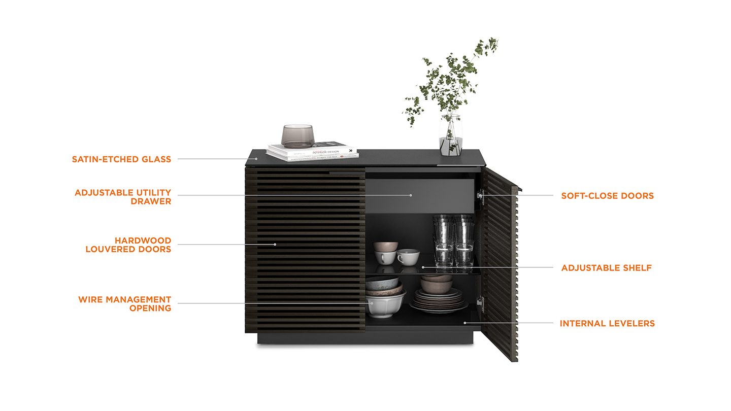 Features call out for the BDI Corridor 8108 storage cabinet.