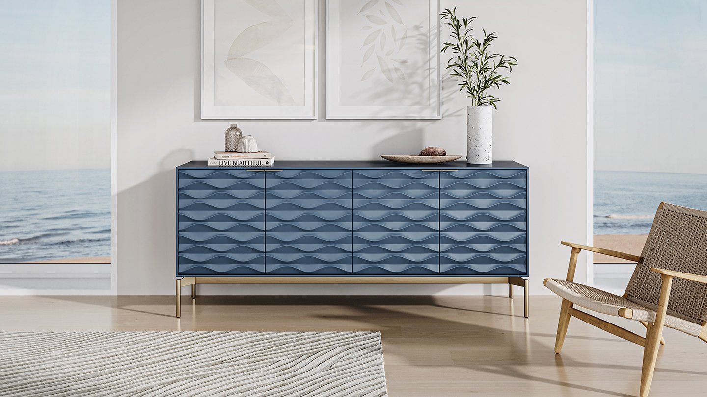 <廃盤品> VITRINI(turquoise blue-oak) Ripple 7629 Modern Storage Credenza & Console | BDI Furniture