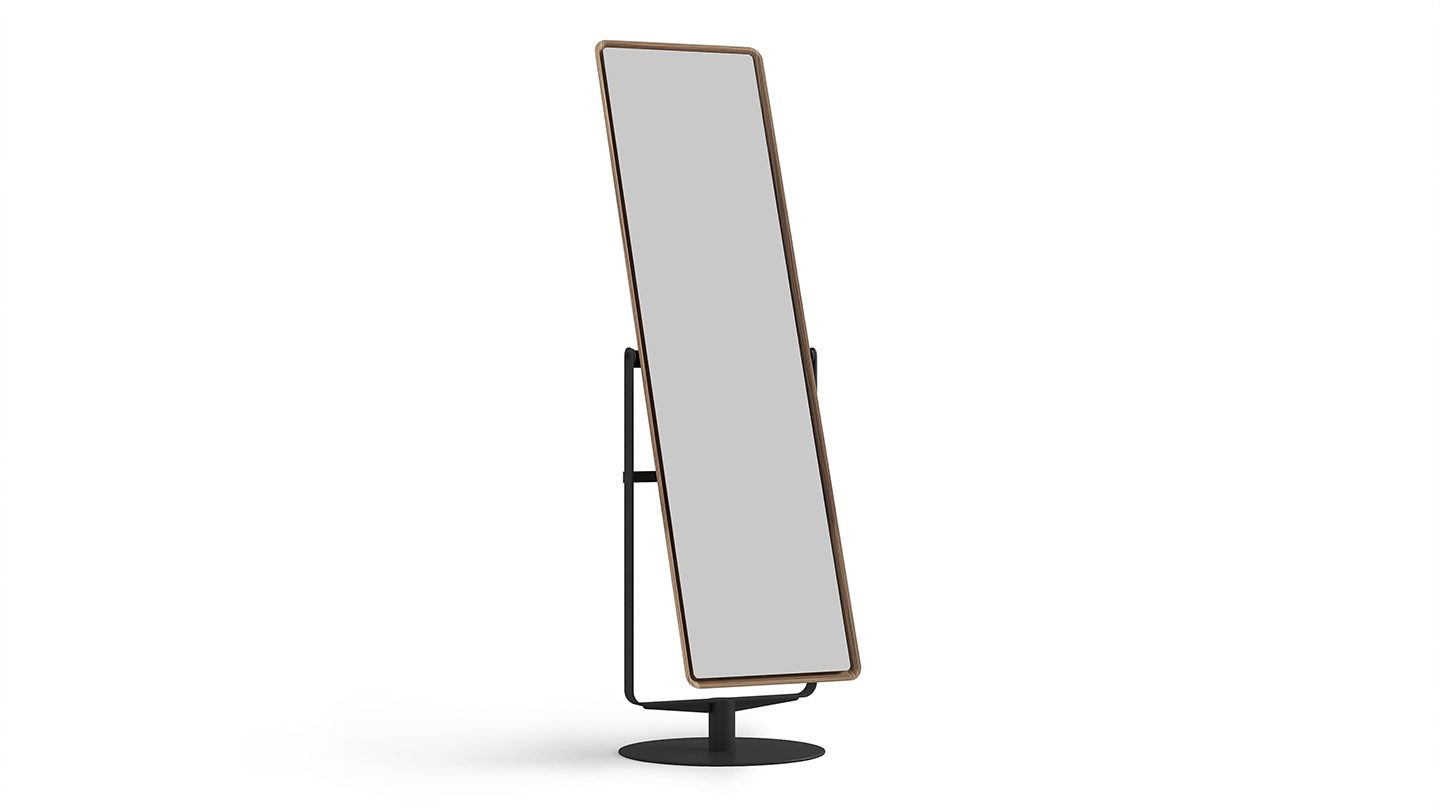 Continuum 3472 BDI natural walnut swiveling standing floating mirror