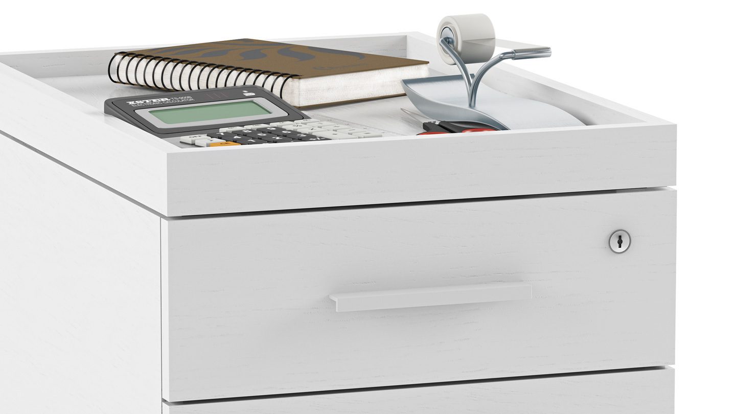 The Centro Mobile File Pedestal by BDI in White with locking storage drawer