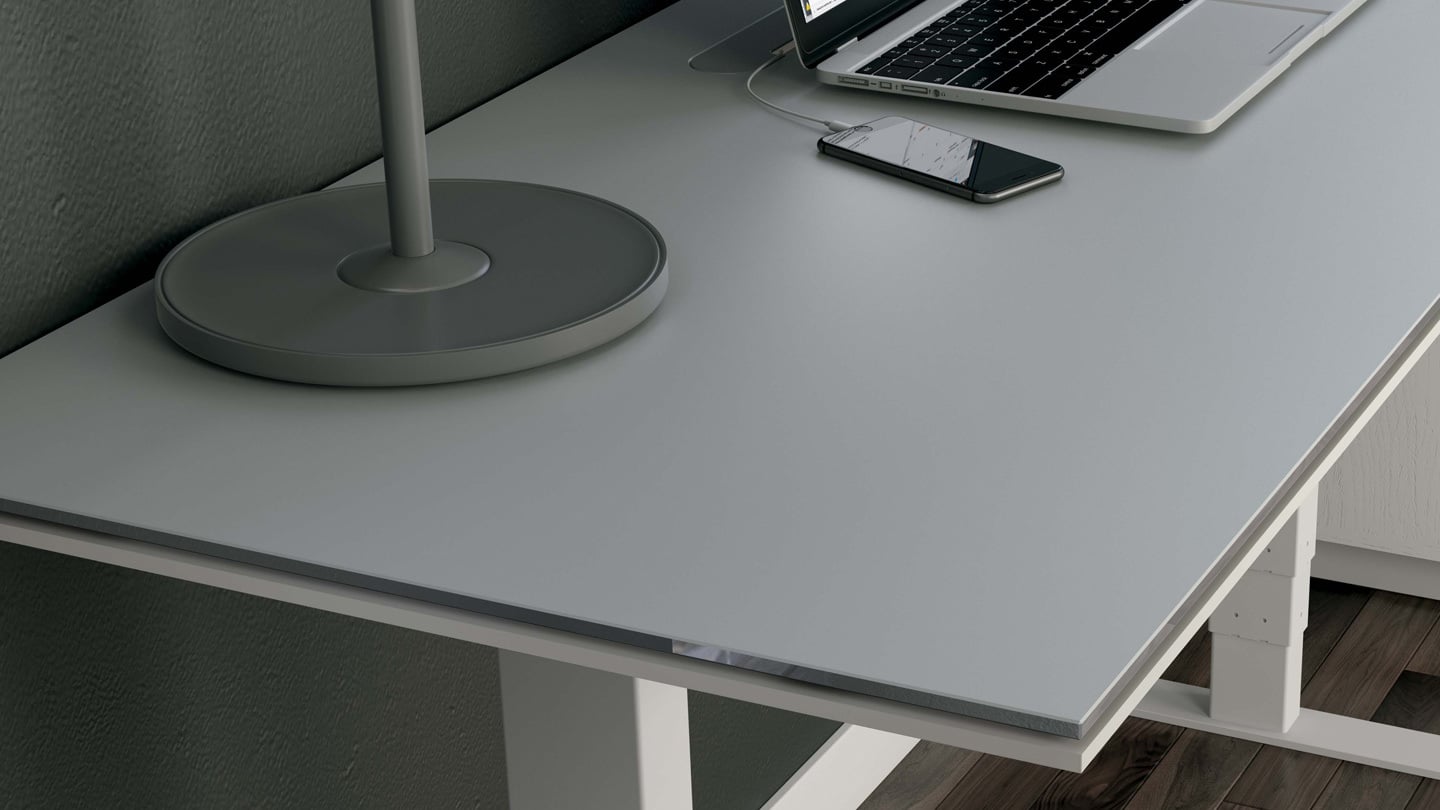 Centro lift desks satin etched glass work surface