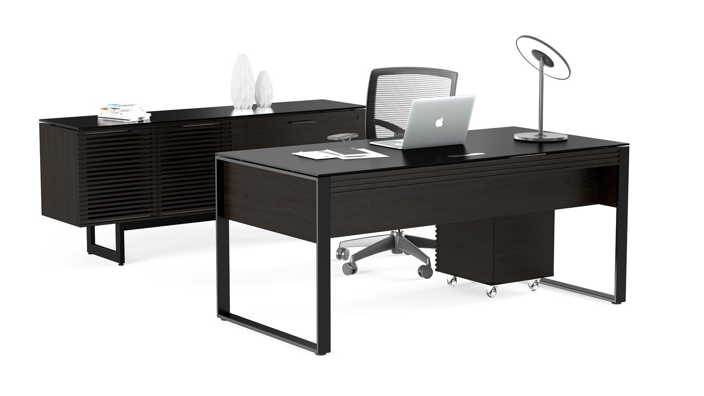 Corridor desk 6521 BDI charcoal stained ash finish 1