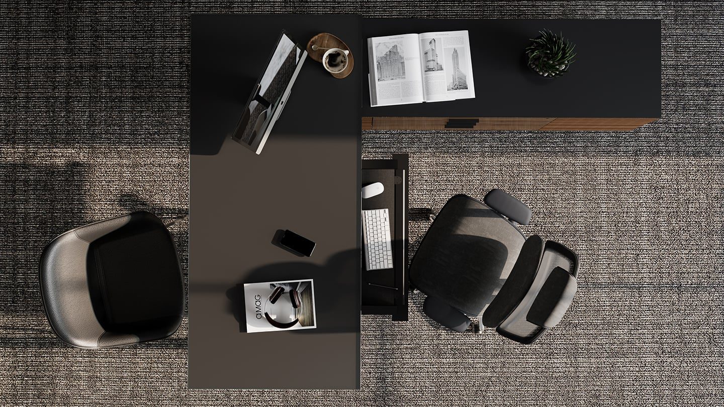 Top view of the Corridor Modern L-Desk by BDI Furniture.