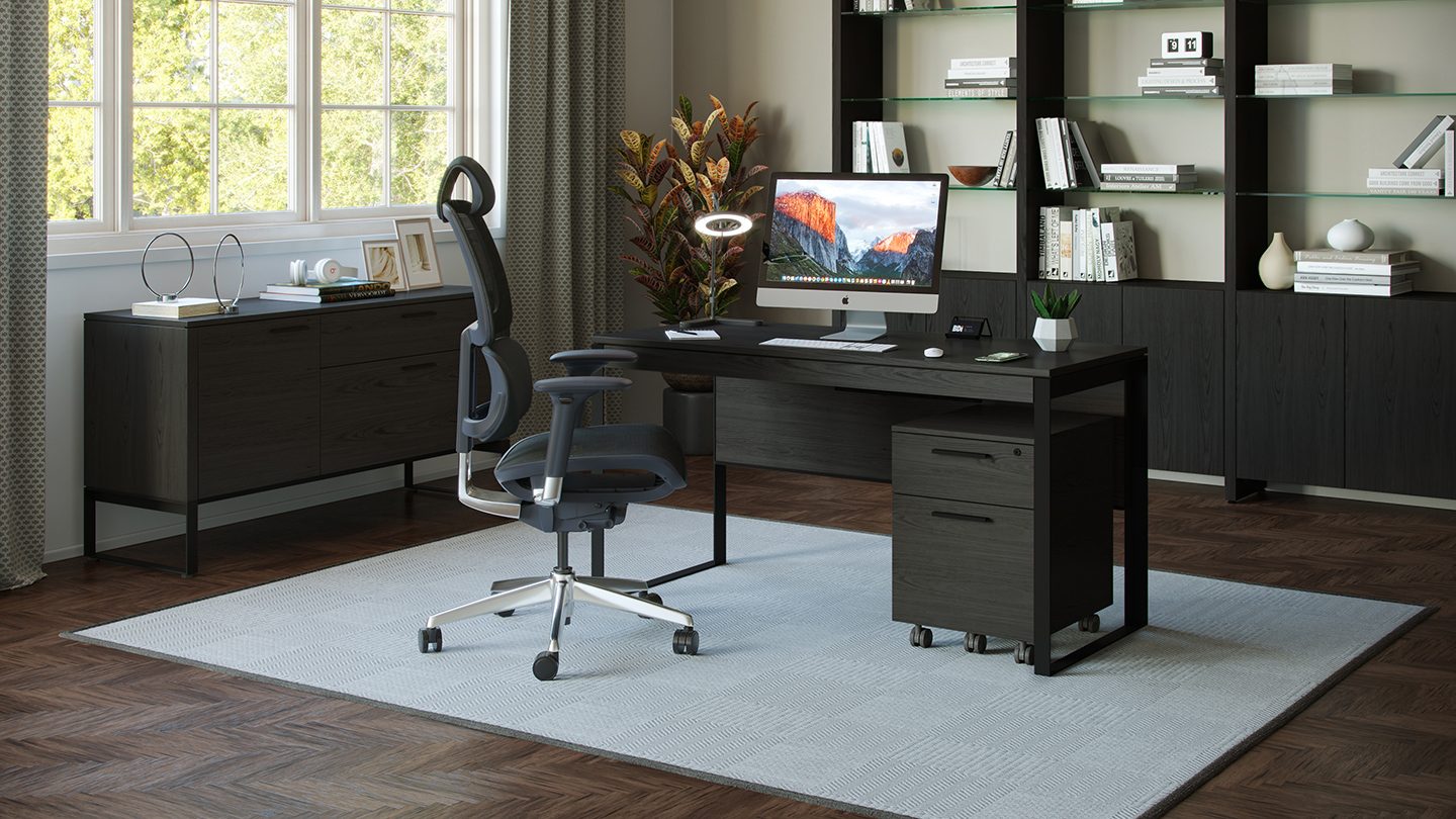 Linea modern home office furniture collection by BDI in Charcoal Stained Ash finish.
