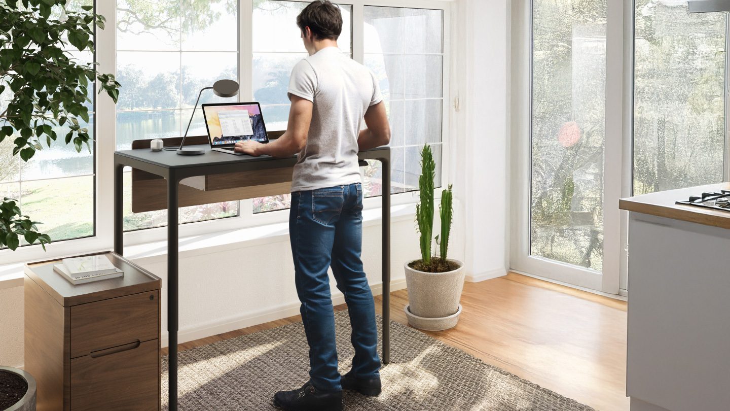 Luma office lift compact standing desk 6761 in black BDI furniture standing position 1440 810