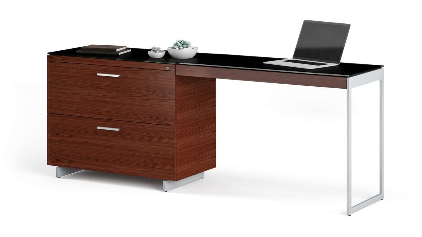BDI Sequel 6116 lateral file cabinet partnered with a Sequel 6112 desk Return to create a compact workspace.