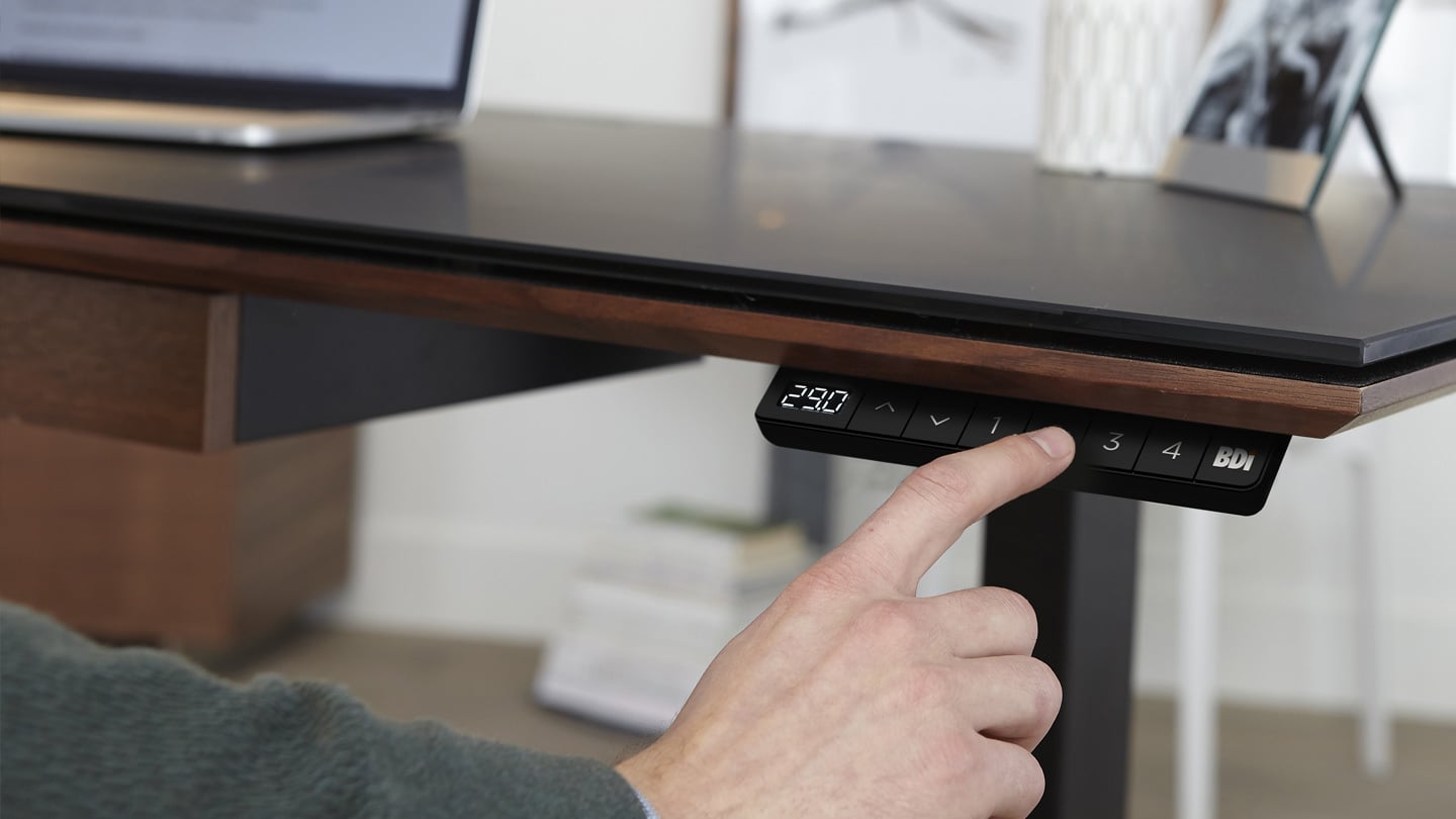 BDI Sequel Lift Standing Desk digital keypad with 4 programmable presets.