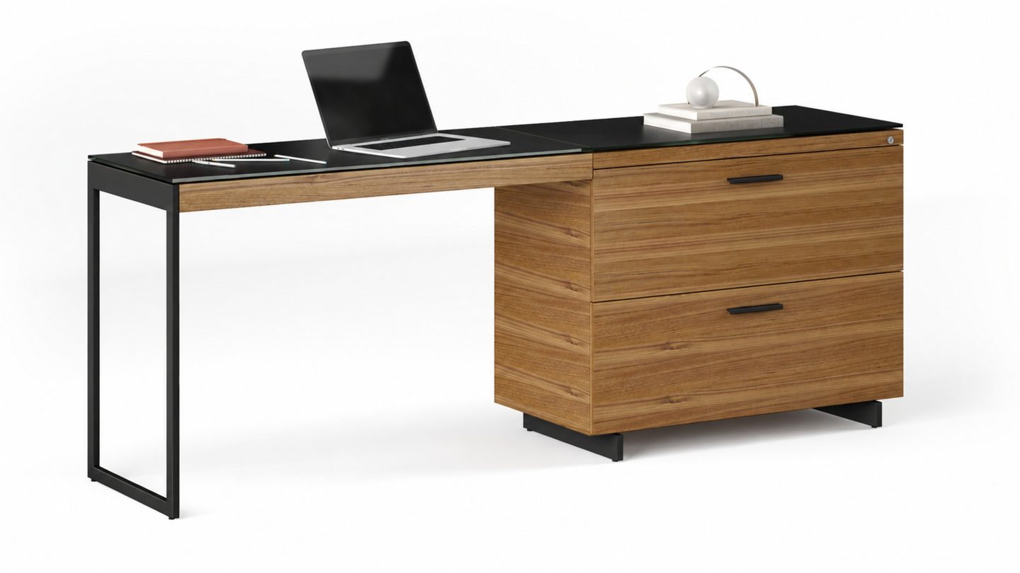 Sequel 20 6016 small desk with file storage glass and wood black