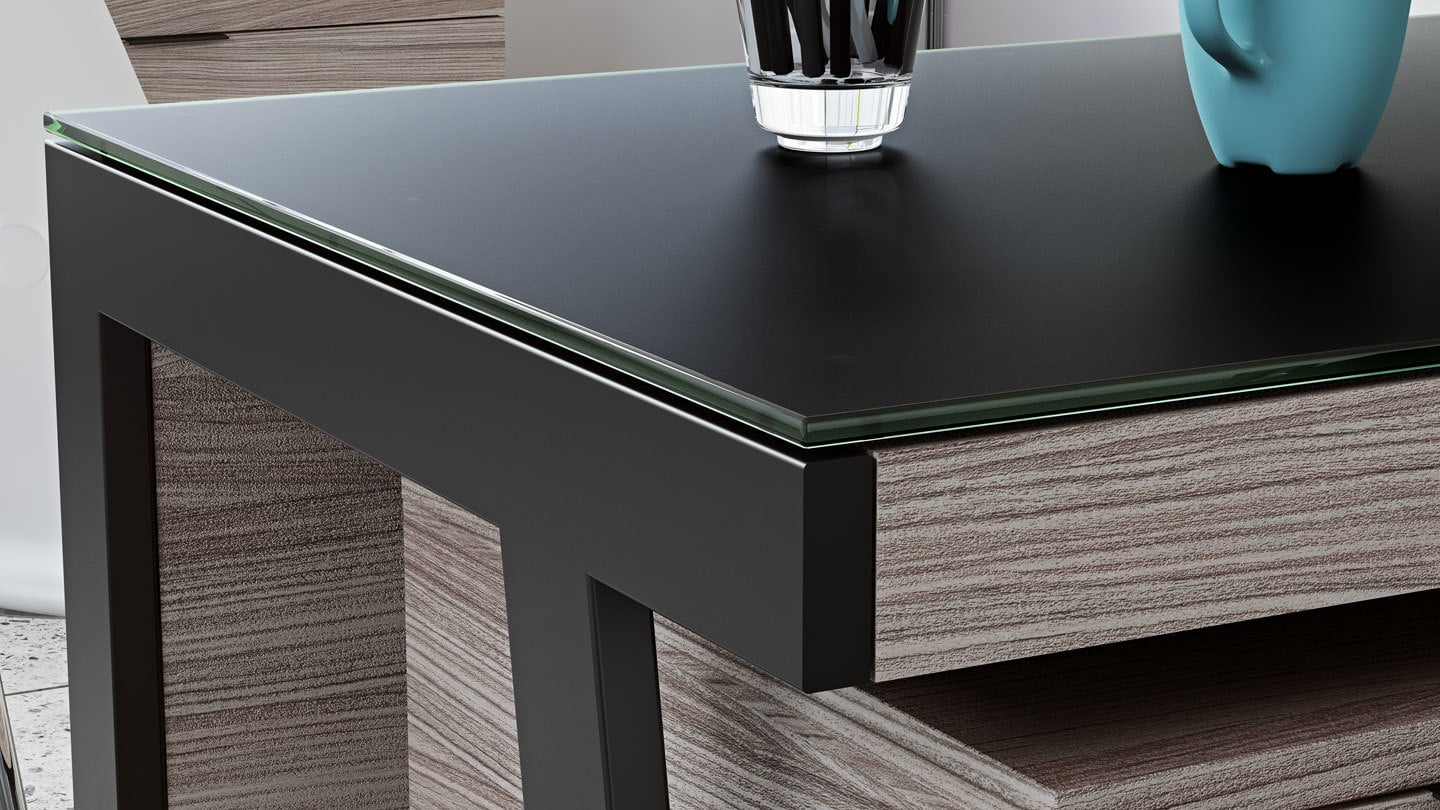 BDI Furniture's signature satin-etched glass surface on the Sigma 6901 modern office desk.