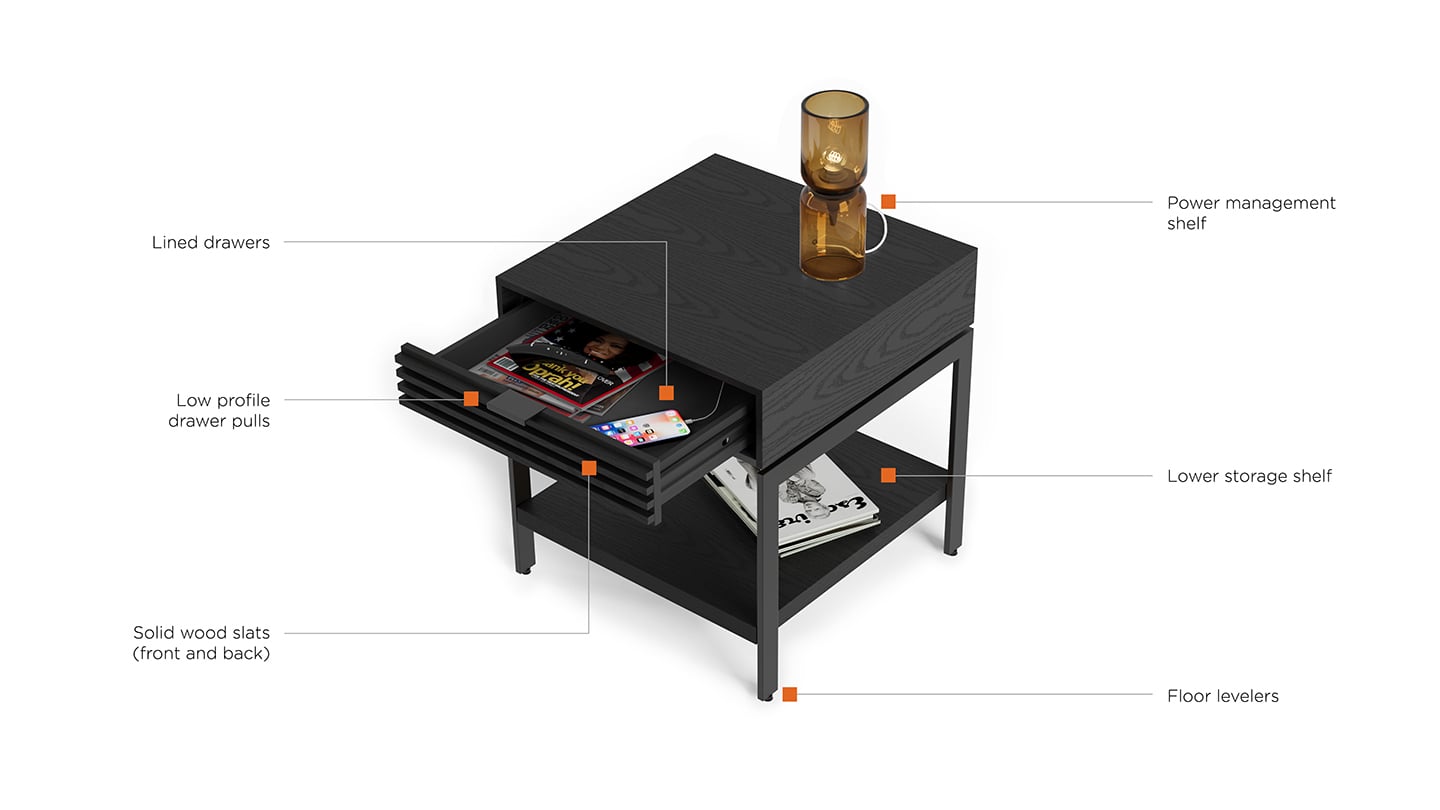 BDI Cora 1176 modern end table Features ebonized ash charcoal 1440