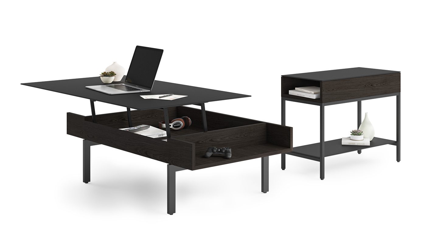 Reveal modern glass top end coffee table collection bdi furniture charcoal 1440