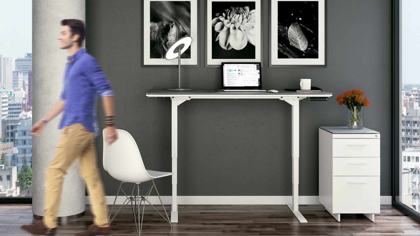 BDI Centro Lift Standing Desk in Satin White finish.