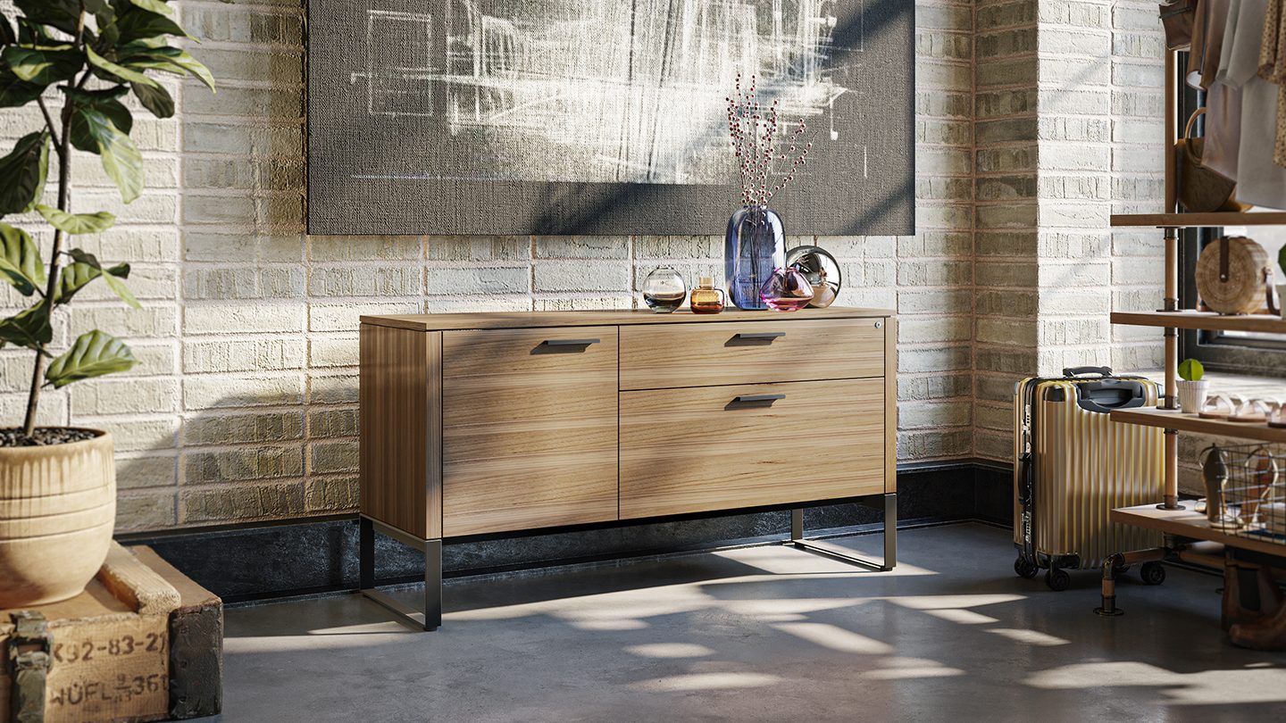 Linea Multifunction cabinet walnut finish bdi office furniture features 1440 810