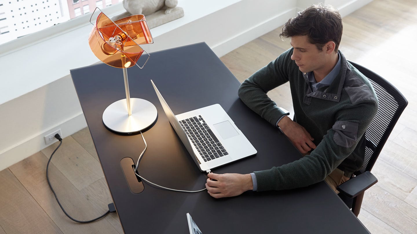 Office cable management solutions by BDI Furniture.
