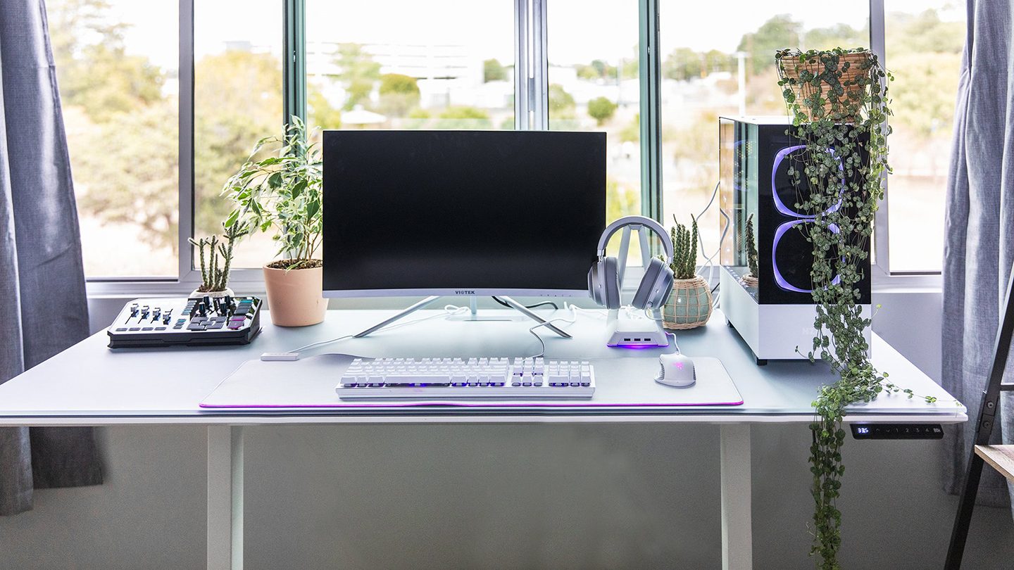 Ava GG BDI Centro 6452 Standing Desk Gaming Setup. Photo credit Shelby Bella.