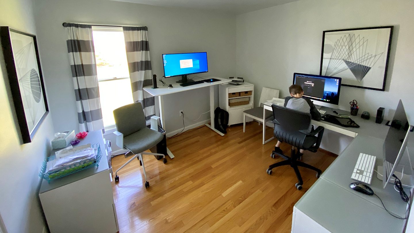Setting up shared workspaces means creating areas where several people can work—and school—together and still be productive.