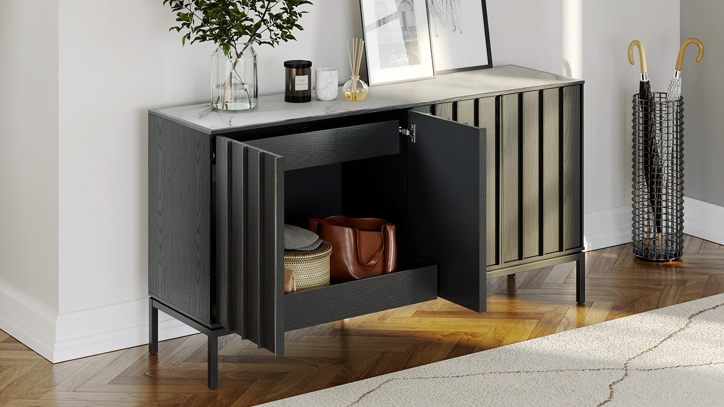 Decorating a modern entryway foyer cosmo credenza bdi furniture blog 1440